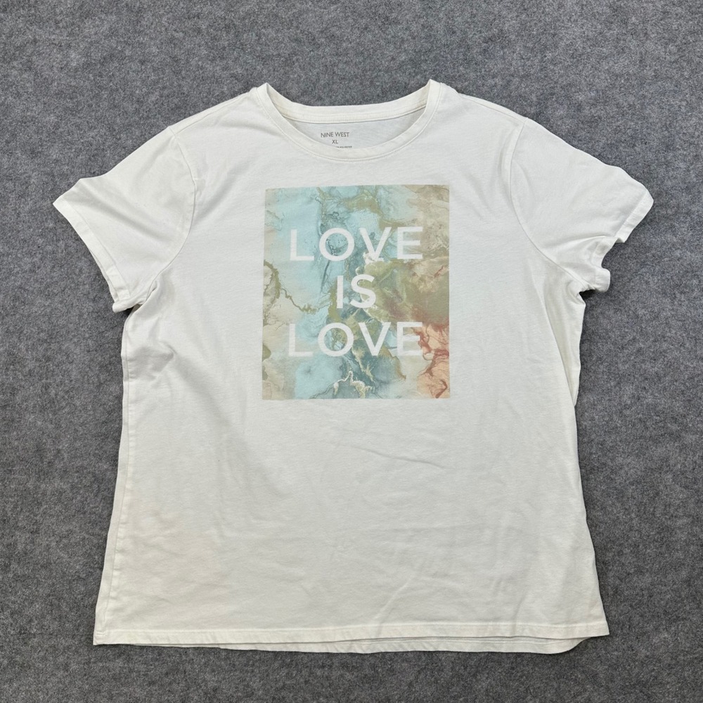 Nine West T Shirt Womens XL White Love Is Love Graphic Tee Short Sleeve Cotton